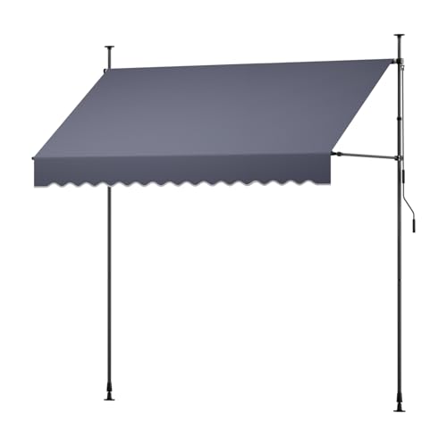 VEVOR Manual Retractable Awning, 98" x 59" Outdoor Patio Awnings Sunshade Shelter with 43"-59" Retractable Side Bar, No Drill Height Adjustable, Crank Handle for Backyard, Balcony, Dark Gray - size: 98x59 in