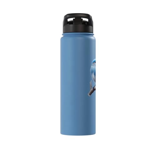 Bird Series. Mountain Bluebird. Stainless Steel Insulated Water Bottle - color: Light Blue