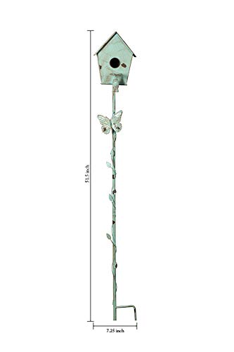 Bird Houses for Outside with Pole Metal Birdhouse Stakes Decorative Outdoor, Reclaimed Faucet Accent (Teal, 52") - style: Faucet