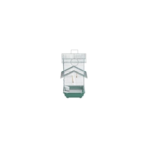HomeStock Rustic Retreat Bird Cage with Natural Wood Accents, Durable Metal Construction, Spacious Interior, and Comfortable Features for Birds' Green - color: Green