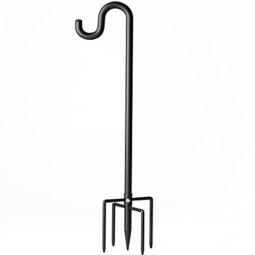 46" Shepherds Hooks for Outdoor, Extra Thick Bird Feeder Pole with 5 Prong Base, Adjustable Shepards Hook for Garden, Weddings, Hanging Plant - size: 48 Inch