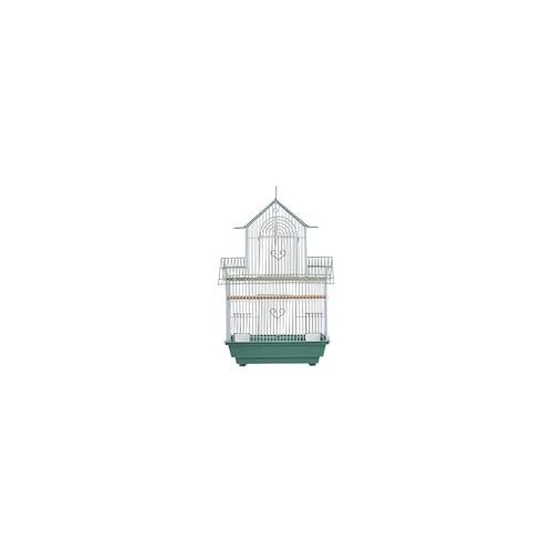 HomeStock Rustic Retreat Bird Cage with Natural Wood Accents, Durable Metal Construction, Spacious Interior, and Comfortable Features for Birds' Green - color: Green