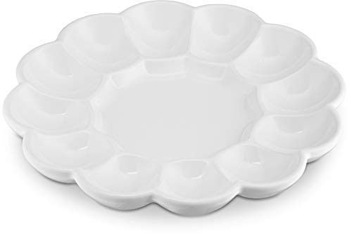Kook Ceramic Deviled Egg Tray & Platter, Easter Egg Holder, 10-Inch Plate, Holds 12 Halves, Dishwasher, Microwave, Freezer & Oven Safe, White