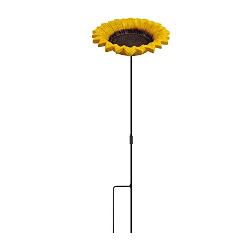 Sunflower Bird Bath&Birdfeeder for Small Birds Outdoors Mtal Flower Bird Bath Bowl Stick into Ground Cute Tray Feeders for Outdoor Garden Decoration for Bird Lovers - style: sunflower
