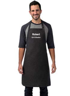 Made in the USA Personalized Embroidered Premium Adult Apron for Men Women Fathers Mothers Day Kitchen BBQ Grilling Gift - color: Black, size: Long