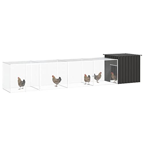 Large Chicken Cage Anthracite Galvanized Steel Outdoor Poultry Coop with Extension for Durable Weatherproof Ventilated Design - color: Anthracite-B, size: 35.8 x 196.9 x 39.4 in