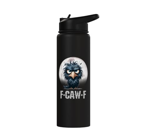 F-Caw-F Black Crow Black Bird Funny Crow F-Caw-F Stainless Steel Insulated Water Bottle - color: Black