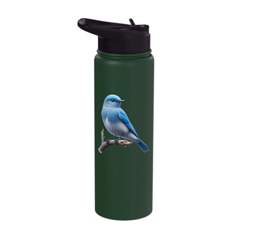 Bird Series. Mountain Bluebird. Stainless Steel Insulated Water Bottle - color: Dark Green