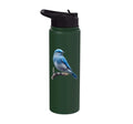 Bird Series. Mountain Bluebird. Stainless Steel Insulated Water Bottle - color: Dark Green