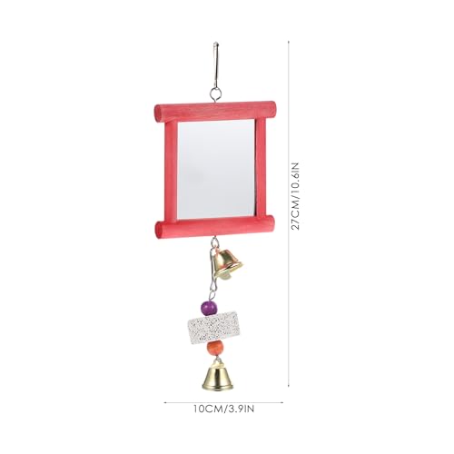 Yardwe Bird Cage Toys 2Pcs Hanging Mirror Toys with Bells and Pecking Blocks for Parrots Chickens Roosters Interactive Chew Toys for Bird Cage