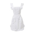 Cute Cotton Apron for Women, Adjustable Bib Cooking Kitchen Aprons with Pockets for BBQ Drawing Baking - color: White