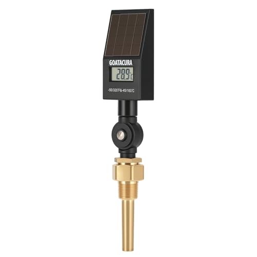Solar Digital Thermometer, Industrial Thermometer, Brass Thermowell, 3/4" NPT Lower Mount, 3.5" Stem, -50-320 Deg F/-45-160 Deg C, 1% Accuracy