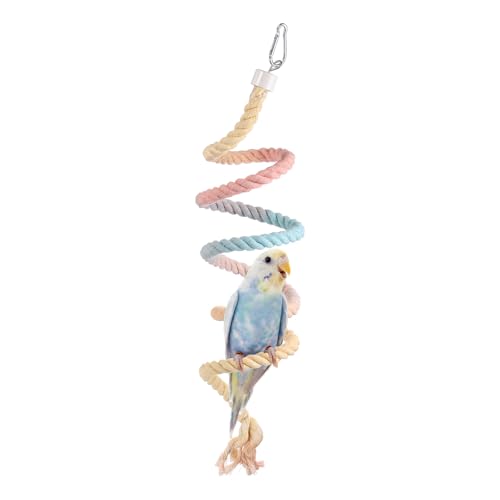 Bird Rope Perch Swing, Spiral Rope Perch Standing Pole Accessory Climbing Swing Paw Grinding 59 Inch, (Colorful) Intended for Parrot/Parakeet/Budgies/Cockatiels/Lovebirds - color: Colorful, size: 59 Inch