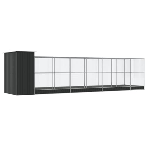 Galvanized Steel Aviary 326.8x79.9x85 Inch Silver | Steel Mesh Grid, Lockable Door, Suitable for Birds Rabbits Chickens - size: 326.8" x 79.9" x 85"
