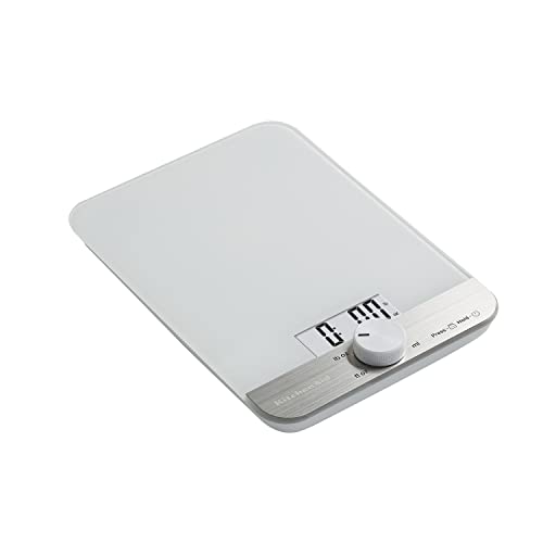 KitchenAid KQ908 Glass Surface 11 Pound Capacity Digital Kitchen and Food Scale, White - color: White, size: 11 lb