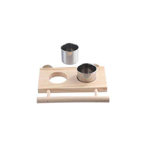Bird Feeding Dish Cups, Wooden Perch Stand Hanging Feeder Bowls Bird Food Cups with Clamp Holder for Parakeets Conures Cockatiels Budgie(S) - size: S
