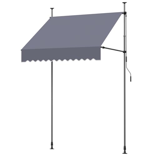 VEVOR Manual Retractable Awning, 59" x 59" Outdoor Patio Awnings Sunshade Shelter with 43"-59" Retractable Side Bar, No Drill Height Adjustable, Crank Handle for Backyard, Balcony, Dark Gray - size: 59x59 in