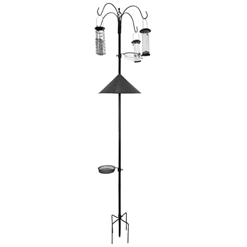 EasyGo Product Squirrel Proof Bird Feeder Wild Bird Station Powder Coated 81 Inch Steel Pole Squirrel Baffle 4 Bird Feeders 1 Squirrel Peanut Feeder 5 Prong Base PATENTS Pending - color: Pole Included Feeder 4