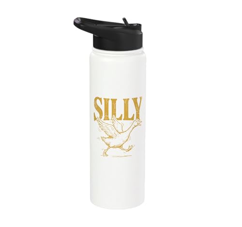 Funny Silly Goose Visual Pun Vintage Bird Lover Retro Design Stainless Steel Insulated Water Bottle - color: White