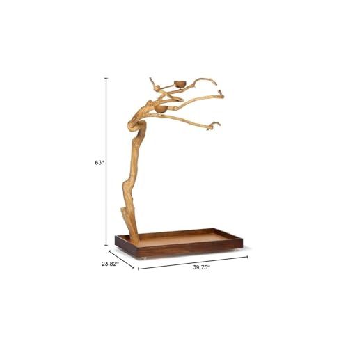 HomeStock Asian Fusion CoffeeWood Tree-Style Parrot Play Stand with Natural Design, Durable Perches, Feeding Bowls, and Spacious Activity Area for Birds Small - size: Small