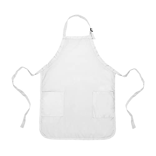 DALIX Apron Commercial Restaurant Home Bib Spun Poly Cotton Kitchen Aprons (2 Pockets) in White - color: White