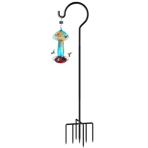 62" Shepherds Hook for Bird Feeders, 7-Prong Base Garden Hook | Heavy duty 3/4" thick metal outdoor pole with 7 prong ground anchor, durable plant hanger for hummingbird feeders & lanterns - size: 62 Inch