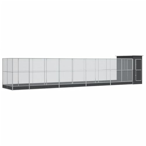 Galvanized Steel Aviary with Extension Silver | Outdoor Bird Cage, Lockable Door, Steel Mesh Grid, Suitable for Parrots Rabbits Chickens - size: 408.3" x 79.9" x 85"