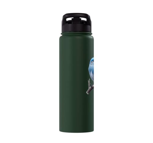 Bird Series. Mountain Bluebird. Stainless Steel Insulated Water Bottle - color: Dark Green