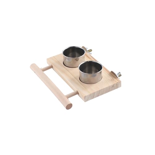 Bird Feeding Dish Cups, Wooden Perch Stand Hanging Feeder Bowls Bird Food Cups with Clamp Holder for Parakeets Conures Cockatiels Budgie(L) - size: L
