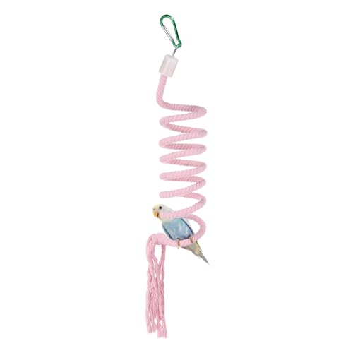 Bird Rope Perch Swing, Spiral Rope Perch Standing Pole Accessory Climbing Swing Paw Grinding 59 Inch, (Pink) Intended for Parrot/Parakeet/Budgies/Cockatiels/Lovebirds - color: Pink, size: 59 Inch