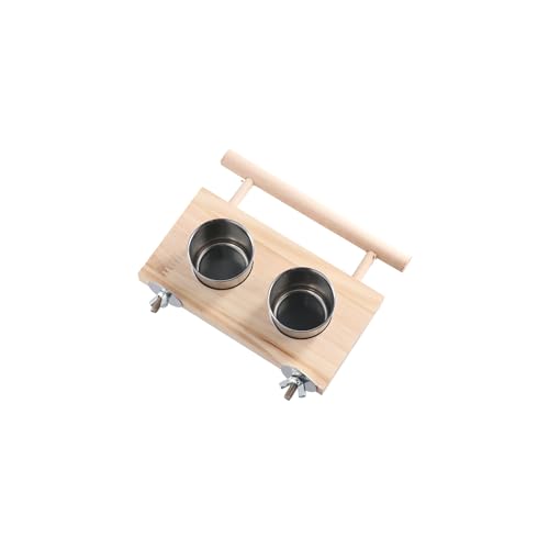 Bird Feeding Dish Cups, Wooden Perch Stand Hanging Feeder Bowls Bird Food Cups with Clamp Holder for Parakeets Conures Cockatiels Budgie(S) - size: S