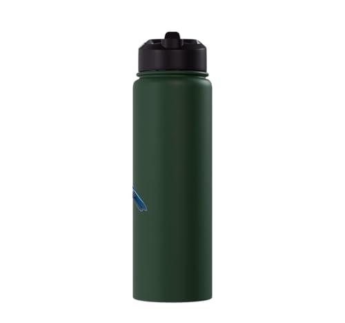 Bird Series. Mountain Bluebird. Stainless Steel Insulated Water Bottle - color: Dark Green