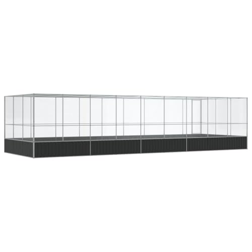 Outdoor Bird Aviary with Extension, 366.9"x120.9"x83.5" Galvanized Steel Parrot Cage, Walk-in Poultry Pen for Chickens, Ducks and Small Animals, Silver - color: Silver-G