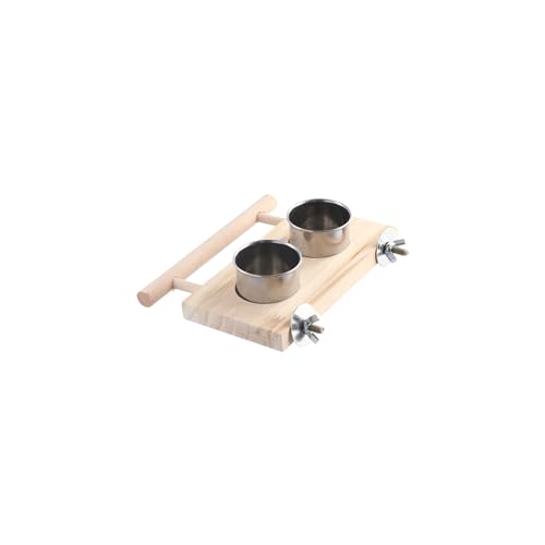 Bird Feeding Dish Cups, Wooden Perch Stand Hanging Feeder Bowls Bird Food Cups with Clamp Holder for Parakeets Conures Cockatiels Budgie(S) - size: S
