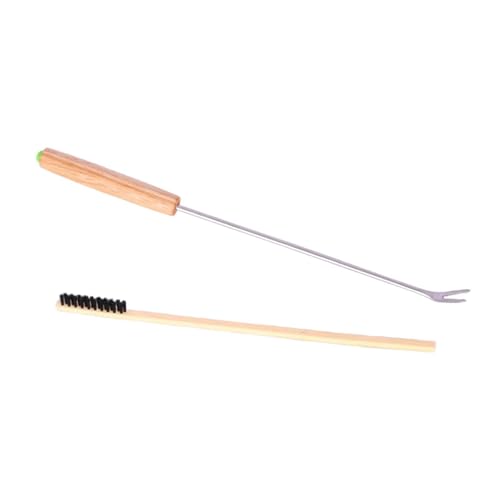 2Pcs Bird Cage Cleaners,Cleaning Fork and Brush Portable Removers Cleaning Tools for Parakeet Perch Stand Bird Droppings, Wood Handle - color: Wood Handle
