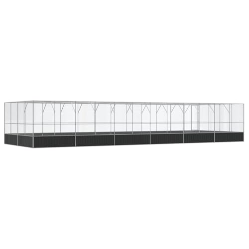Large Outdoor Bird Aviary with Extension, Galvanized Steel Walk-in Cage for Parrots and Budgies, Massive Flight Pen for Chickens, 490.6 x 163 x 83.5 Inches, Silver - color: Silver-J