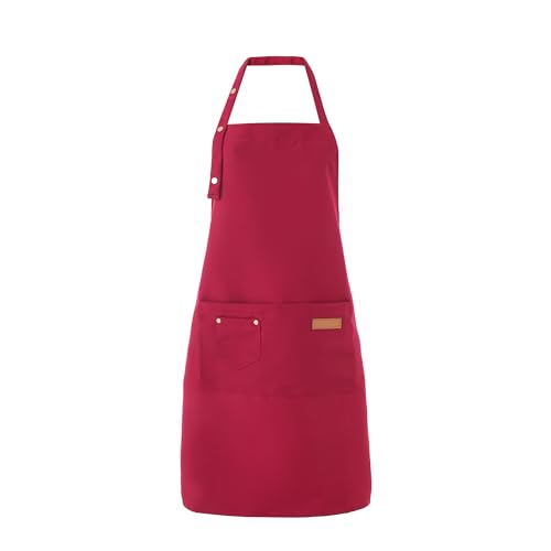 Tosewever Art Aprons for Women Painting Pottery Baking, Mens Buckle Straps Kitchen Apron with Pockets for Chef Cooking - color: Red