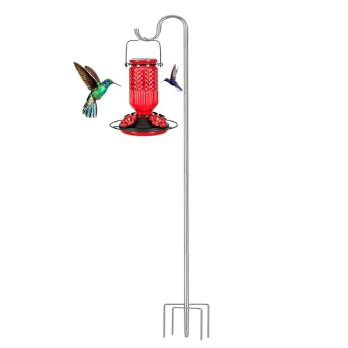 Shepherds Hook for Outdoor, 94 Inch Tall & 5/8 Inch Diameter Stainless Steel Heavy Duty Poles to Hang Outdoor Lights with 5 Prongs Base, Suitable for Bird Feeders or Wedding Decors(1pack) - color: Silver, size: 94inch
