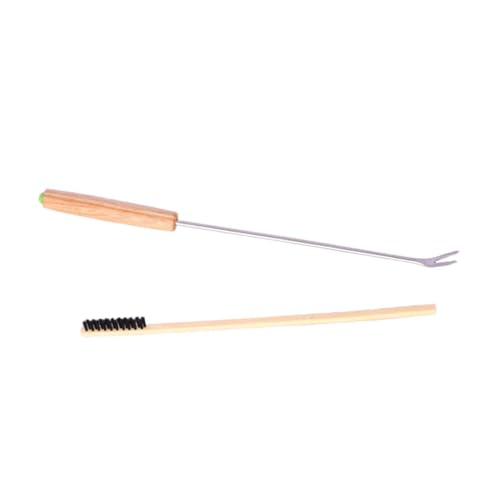 2Pcs Bird Cage Cleaners,Cleaning Fork and Brush Portable Removers Cleaning Tools for Parakeet Perch Stand Bird Droppings, Wood Handle - color: Wood Handle