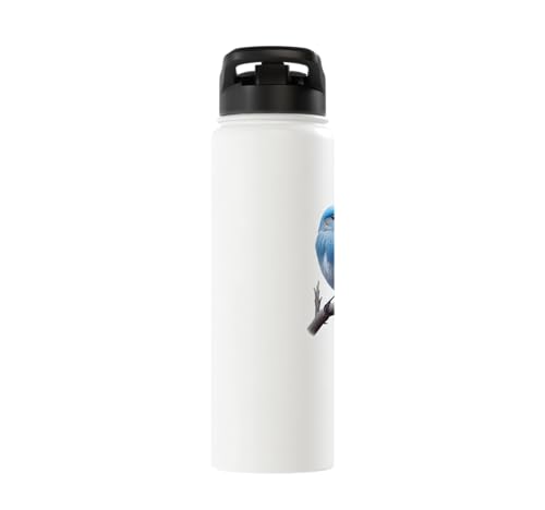 Bird Series. Mountain Bluebird. Stainless Steel Insulated Water Bottle - color: White