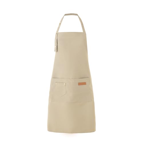 Tosewever Art Aprons for Women Painting Pottery Baking, Mens Buckle Straps Kitchen Apron with Pockets for Chef Cooking - color: Beige