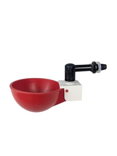 Hen's Choice™ 1L (32 oz) Drinker W/Cup, Nipple, & Wire Bracket for Poultry & Small Animals, Chick Waterer, Red - color: Red/White