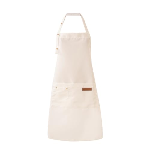 Tosewever Art Aprons for Women Painting Pottery Baking, Mens Buckle Straps Kitchen Apron with Pockets for Chef Cooking - color: White