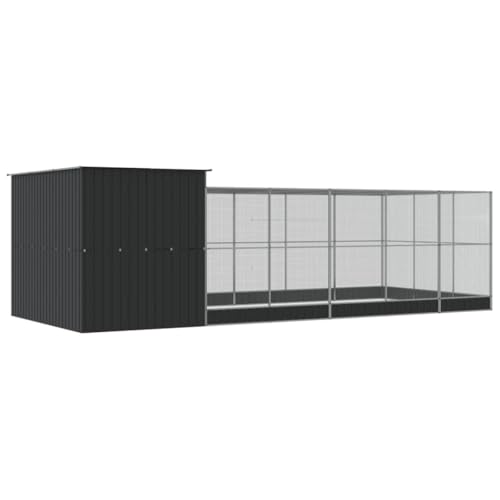Galvanised Steel Aviary with Extension 277.2x119.3x85 in | Walk in Bird Cage, Large Outdoor Use, Lockable Door, Steel Mesh Grid for Safety - size: 277.2" x 119.3" x 85"