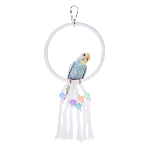 Bird Rope Perch Swing, Rope Ring Perch Standing Pole Accessory Climbing Swing Paw Grinding 13.7 Inch, (White) Intended for Parrot/Parakeet/Budgies/Cockatiels/Lovebirds - color: White, size: 13.7 Inch