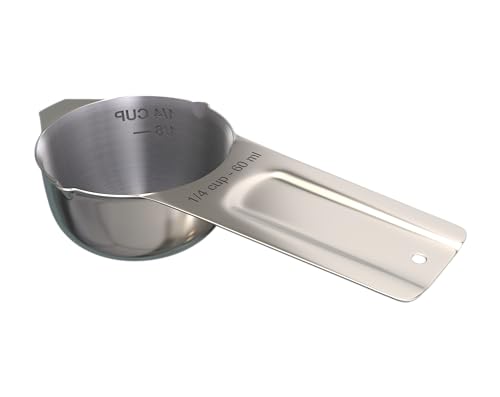 Color Up ¼ Cup Measuring Cup (60 ml) – Premium Chrome Stainless Steel, Accurate for Wet & Dry Ingredients, Embossed Markings, Easy-Pour Spouts, Dishwasher-Safe, Kitchen Essential - size: 1/4 Cup (60 ml) Chrome