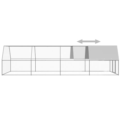 Large Chicken Cage Outdoor Galvanized Steel Poultry Walk in Run Coops with Lockable Gate and Sunshade Cover Backyard Metal Hen House Pen Run Large Enclosure for Small Animals Birds Silver - color: Silver-E
