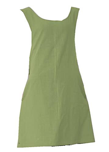 Cotton Linen Japanese Apron Halter Cross Back Bandage X Shape Aprons Two Pockets - color: Shallow Grass Green