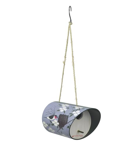 Red Carpet Studios Birdhouse Charley Harper Mid-Century Style Birdhouse for Chickadees, Nuthatches, Titmice, & Warblers Cylinder Bird House, 8" Long, Hummingbird Homemaker - color: Hummingbird Homemaker