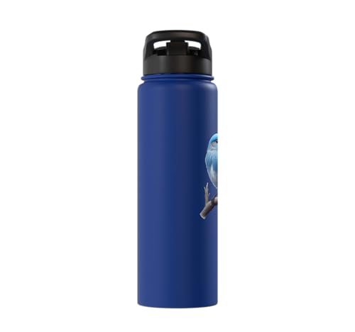 Bird Series. Mountain Bluebird. Stainless Steel Insulated Water Bottle - color: Royal Blue